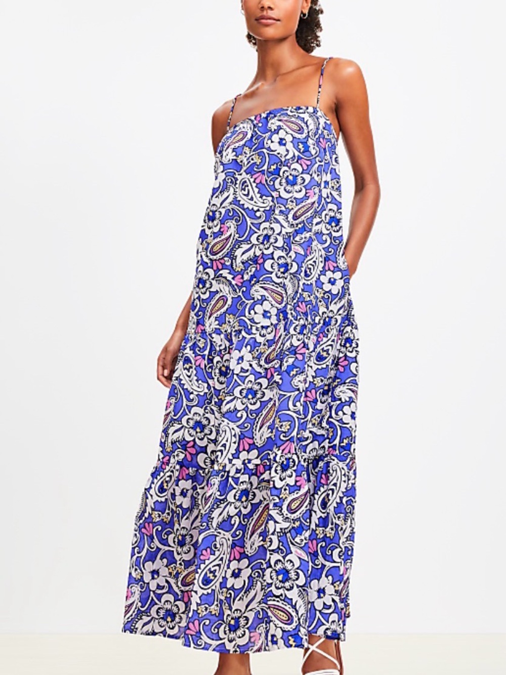 LOFT Beach Paisley Square Neck Tiered Maxi Dress